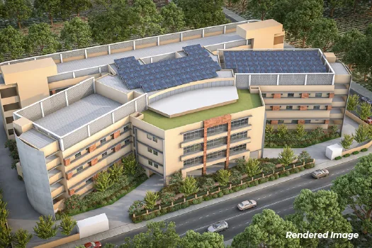 Concept aerial of healthcare infrastructure in Dholera