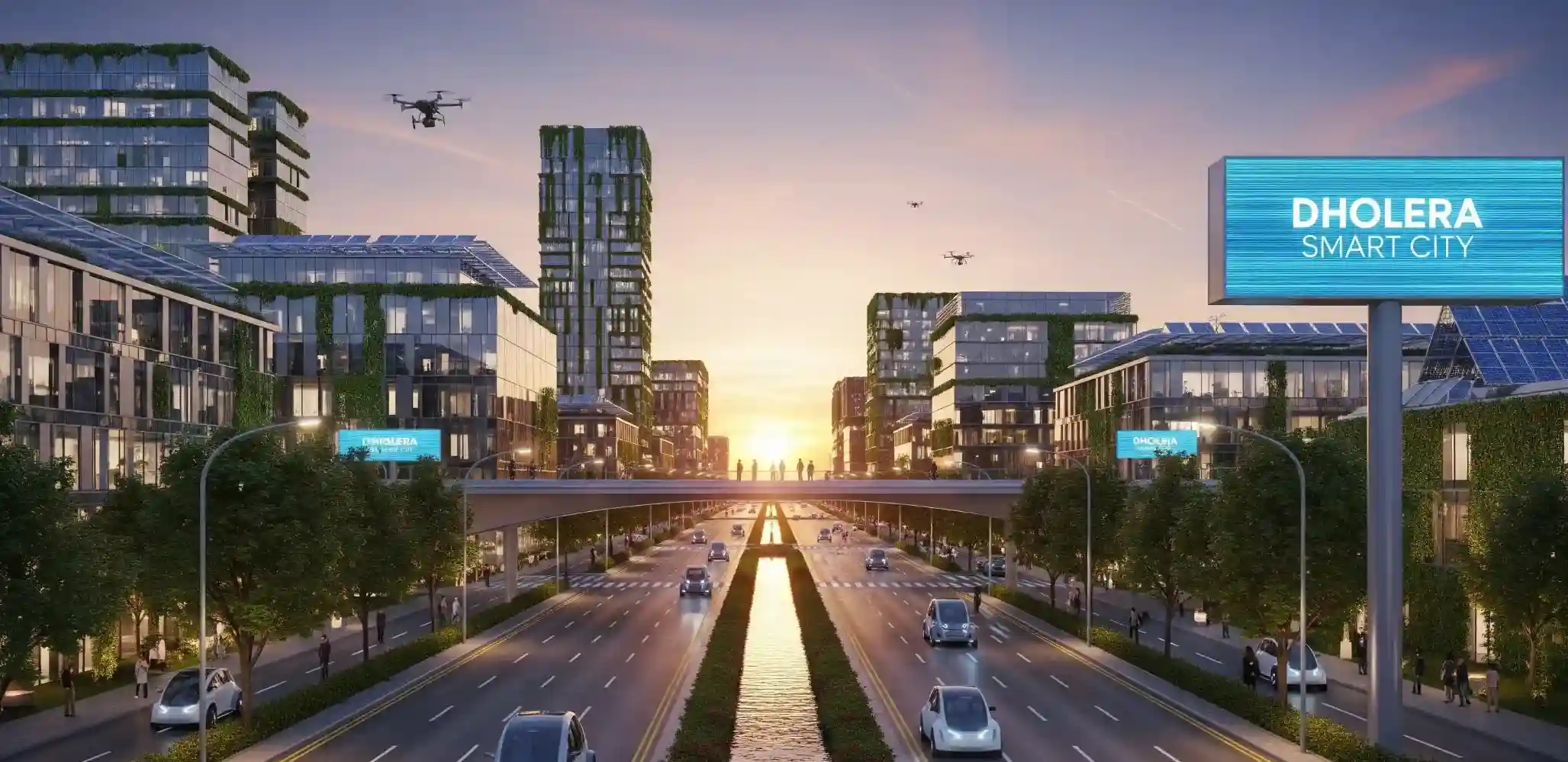 Illustrative smart-city streetscape