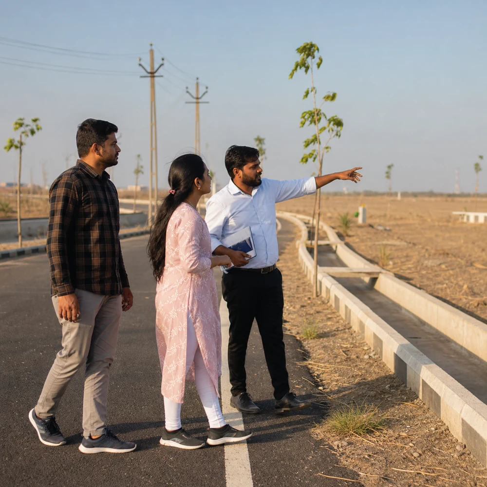 Local field coordinator guiding buyers through a development site
