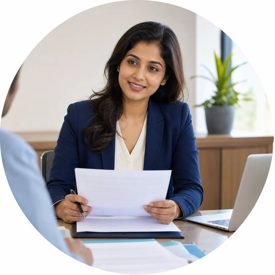 Property advisor reviewing purchase documents with a client